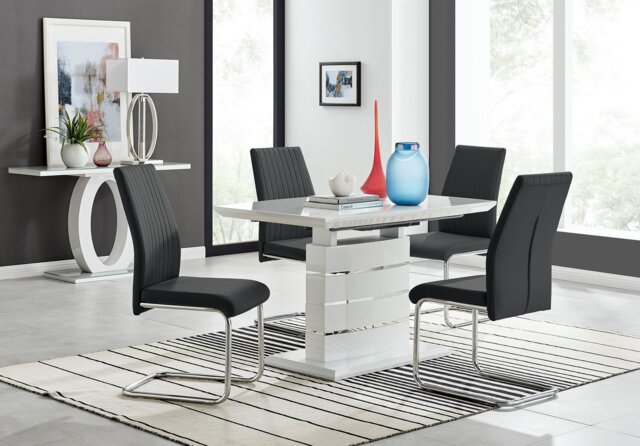 Renato 120cm High Gloss Extending Dining Table and 4 Lorenzo Chairs - image 1