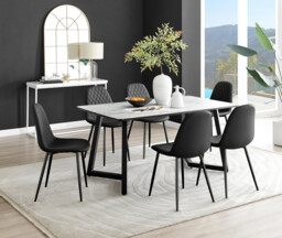 Carson White Marble Effect Dining Table & 6 Corona Black Leg Chairs - thumbnail 2