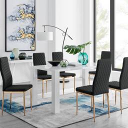 Pivero 6 White Dining Table and 6 Gold Leg Milan Chairs - thumbnail 1