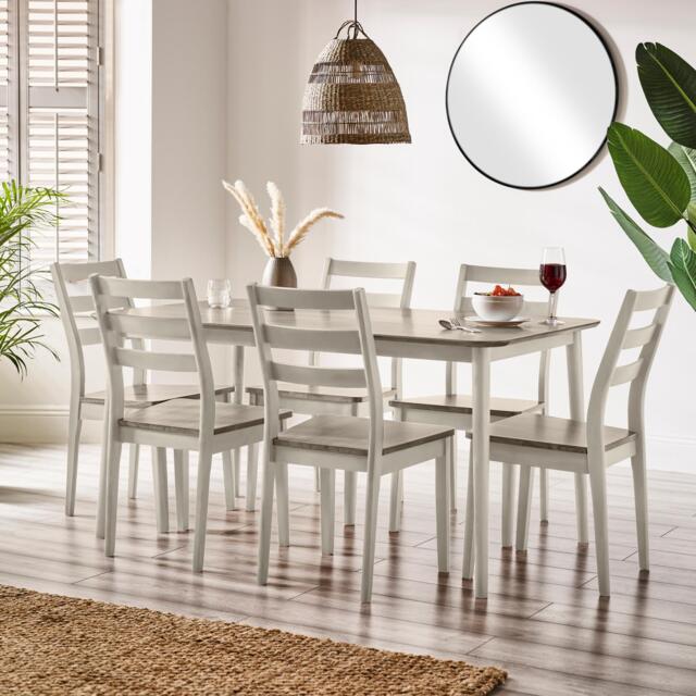 Lynton Large White & Light Grey Wooden Dining Table & 6 Grey Dining Chairs - image 1