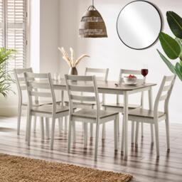 Lynton Large White & Light Grey Wooden Dining Table & 6 Grey Dining Chairs - thumbnail 1