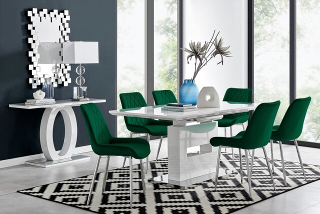 Arezzo Large Extending Dining Table and 6 Pesaro Silver Leg Chairs - image 1