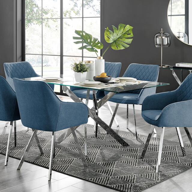 Leonardo Glass and Chrome Dining Table & 6 Falun Silver Leg Chairs - image 1