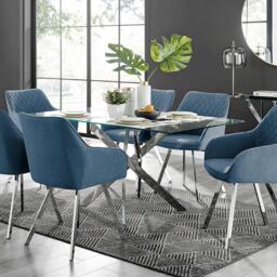 Leonardo Glass and Chrome Dining Table & 6 Falun Silver Leg Chairs - thumbnail 1