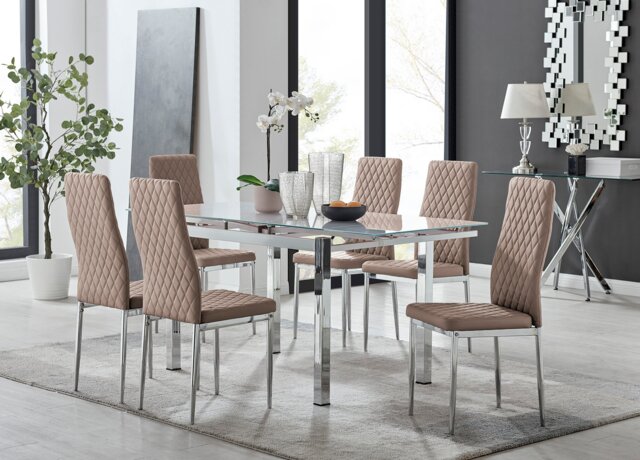 Enna White Glass Extending Dining Table and 6 Milan Chairs - image 1