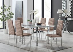 Enna White Glass Extending Dining Table and 6 Milan Chairs - thumbnail 1