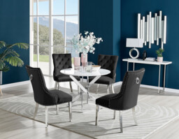 Novara White High Gloss Round Dining Table & 4 Velvet Belgravia Chairs - thumbnail 4