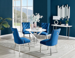 Novara White High Gloss Round Dining Table & 4 Velvet Belgravia Chairs - thumbnail 3