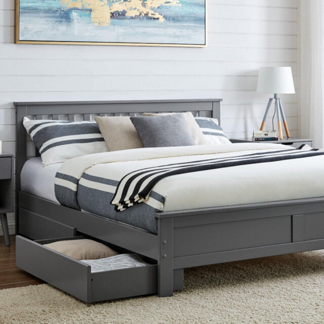 Azure Grey Solid Pine King Bed Frame + Windsor Mattress + 4 Drawers - image 1