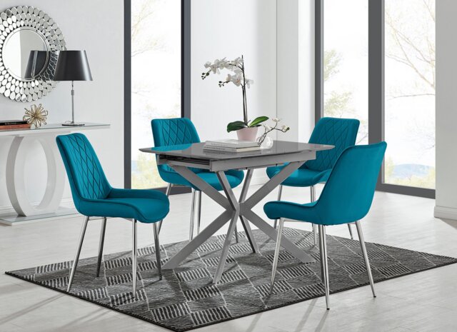 Lira 100cm Grey Metal Extending Dining Table & 4 Pesaro Silver Leg Chairs - image 1