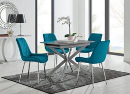 Lira 100cm Grey Metal Extending Dining Table & 4 Pesaro Silver Leg Chairs - thumbnail 1