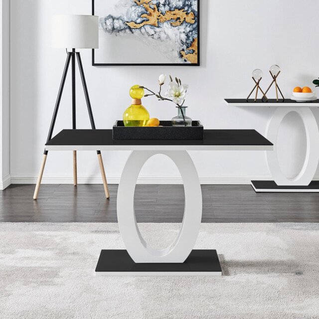 Giovani Rectangular Black and White High Gloss Glass 4 Seater Dining Table - image 1