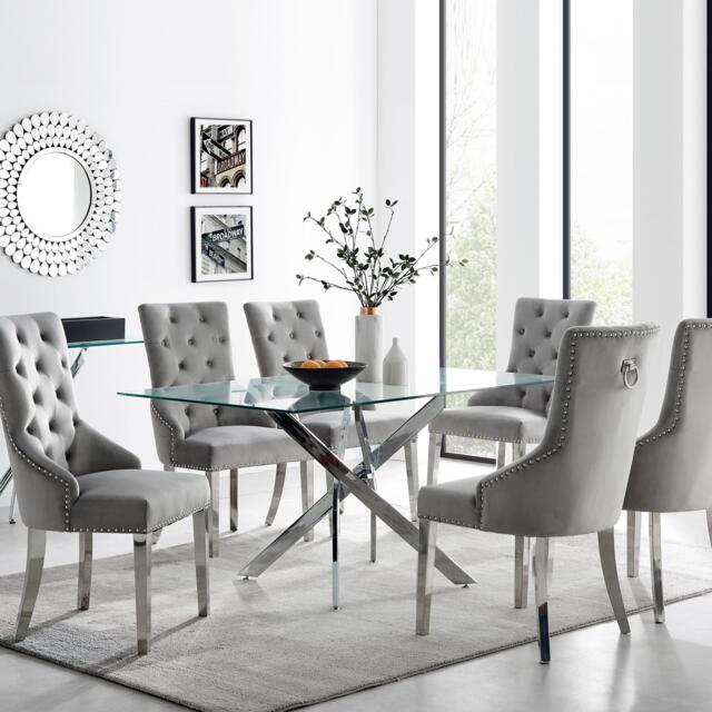 Leonardo 6 Table & 6 Velvet Belgravia Chairs - image 1