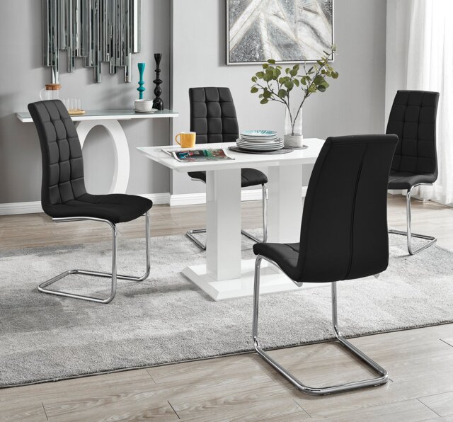 Imperia 4 Modern White High Gloss Dining Table And 4 Murano Chairs Set - image 1