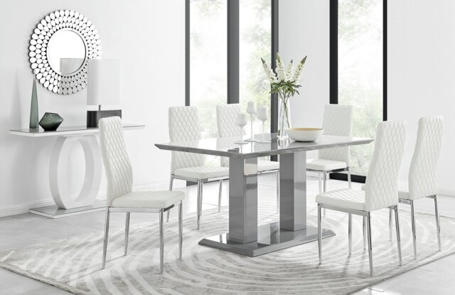 Imperia Grey Modern High Gloss Dining Table And 6 Milan Dining Chairs Set