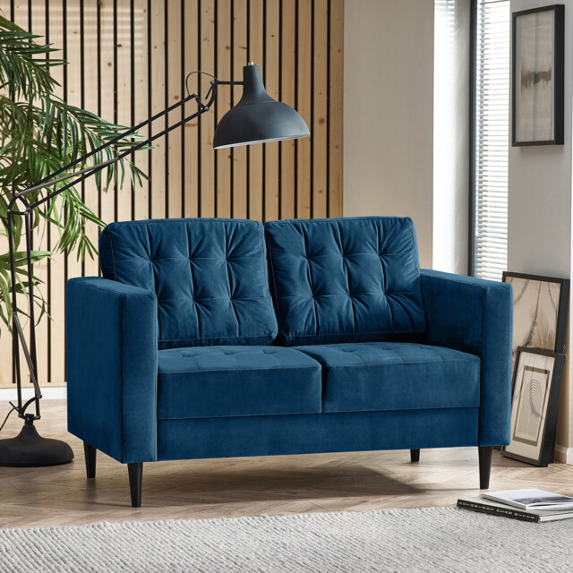 Jolene Navy Blue Velvet 2 Seater Sofa - image 1