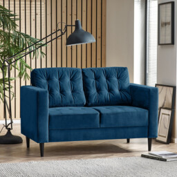 Jolene Navy Blue Velvet 2 Seater Sofa - thumbnail 1