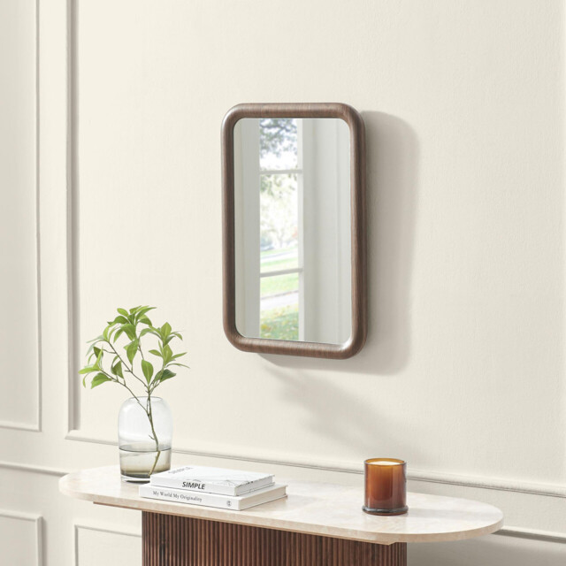 Line Walnut Wood Medium Rectangle 60x40cm Wall Mirror - image 1