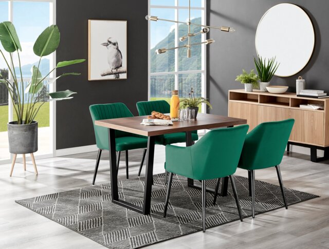 Kylo Brown Wood Effect Dining Table & 4 Calla Black Leg Chairs - image 1
