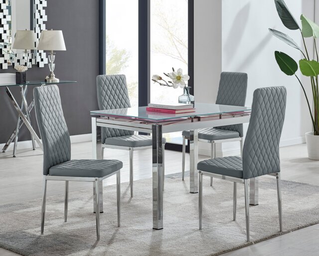 Enna White Glass Extending Dining Table and 4 Milan Chairs - image 1