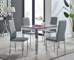 Enna White Glass Extending Dining Table and 4 Milan Chairs - thumbnail 1