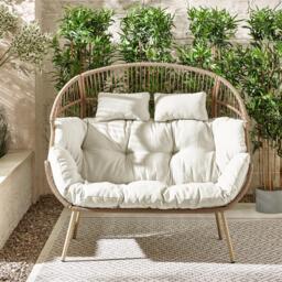 Furniturebox Beige & Cream Garden Double Egg Chair Seat, Rattan in Beige/Cream - Size: 146x136x85 cm - thumbnail 2