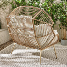 Beige Rattan & Cream Garden Double Egg Chair Seat - thumbnail 3