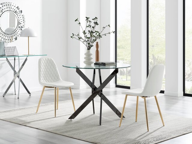 Novara 100cm Round Black Leg Dining Table & 2 Corona Gold Chairs - image 1