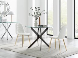 Novara 100cm Round Black Leg Dining Table & 2 Corona Gold Chairs - thumbnail 1