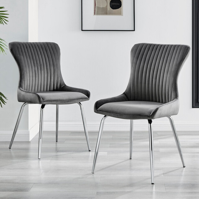 2x Nora Dark Grey Velvet Dining Chairs Silver Legs - image 1