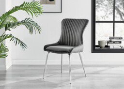 2x Nora Dark Grey Velvet Dining Chairs Silver Legs - thumbnail 2