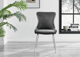 2x Nora Dark Grey Velvet Dining Chairs Silver Legs - thumbnail 3