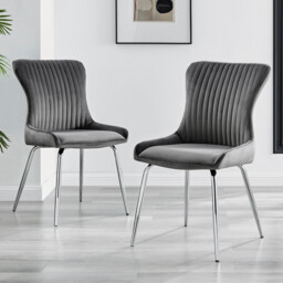 2x Nora Dark Grey Velvet Dining Chairs Silver Legs - thumbnail 1