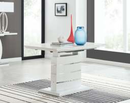 Furniturebox Renato High Gloss Extending Dining Table and 6 Pesaro Silver Leg Chairs, Engineered Wood/Velvet/Metal in Navy - Size: 53x87x63 cm - thumbnail 3