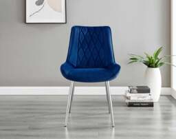 Furniturebox Renato High Gloss Extending Dining Table and 6 Pesaro Silver Leg Chairs, Engineered Wood/Velvet/Metal in Navy - Size: 53x87x63 cm - thumbnail 9
