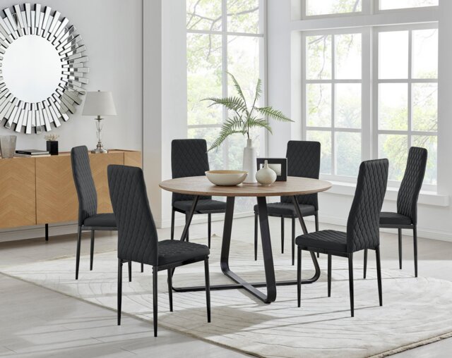 Santorini Brown Round Dining Table And 6 Milan Black Leg Chairs - image 1