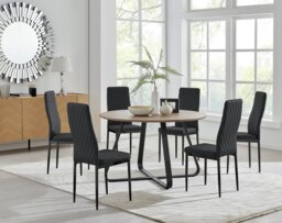 Santorini Brown Round Dining Table And 6 Milan Black Leg Chairs - thumbnail 1