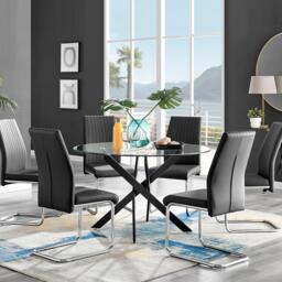 Novara Black Leg 120cm Round Glass Dining Table & 6 Lorenzo Chairs - thumbnail 1