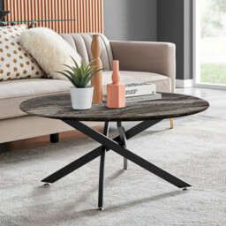Novara Round Grey Marble Glass and Black Coffee Table