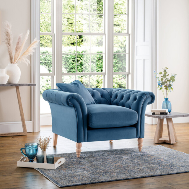 Olivia Blue Velvet Arm Chair - image 1
