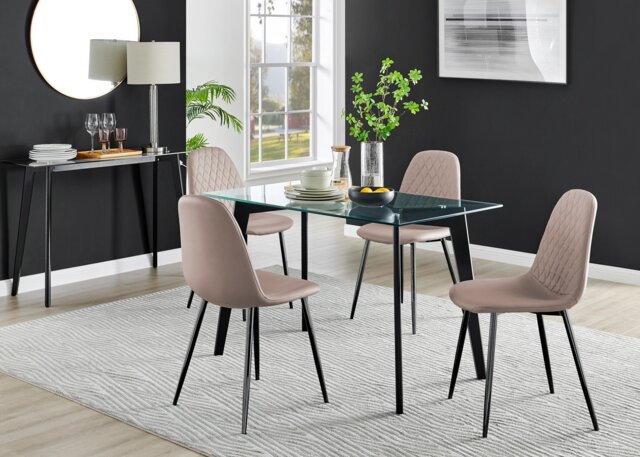 Malmo Glass and Black Leg Dining Table & 4 Corona Black Leg Chairs