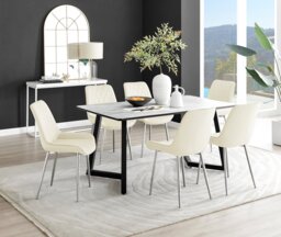 Carson White Marble Effect Dining Table & 6 Pesaro Silver Chairs - thumbnail 1