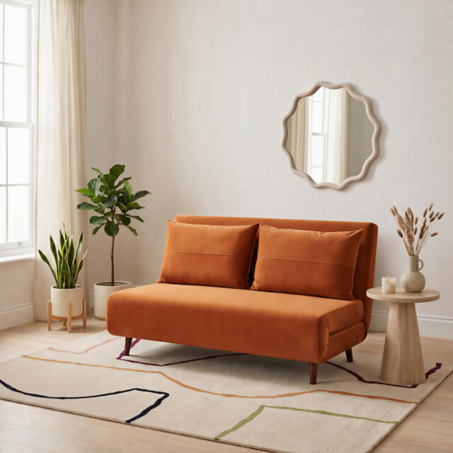 Bobby Orange Velvet Double Folding Sofa Bed - image 1