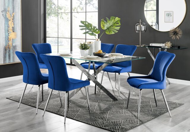 Leonardo Glass and Chrome Dining Table & 6 Nora Silver Leg Chairs - image 1