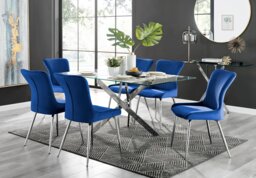 Leonardo Glass and Chrome Dining Table & 6 Nora Silver Leg Chairs - thumbnail 1