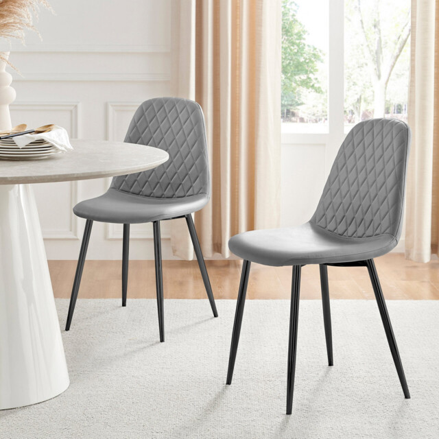 2x Corona Grey Faux Leather Dining Chairs Black Legs - image 1