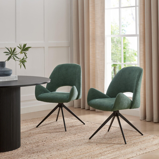2x Layla Green Fabric Swivel Dining Chairs - image 1