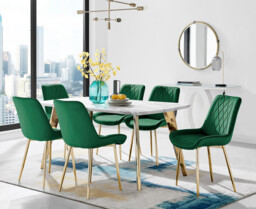 Andria Gold Leg Marble Effect Dining Table and 6 Pesaro Gold Leg Chairs - thumbnail 3
