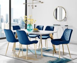 Andria Gold Leg Marble Effect Dining Table and 6 Pesaro Gold Leg Chairs - thumbnail 1