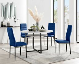 Adley Grey Concrete Effect Storage Dining Table & 4 Velvet Milan Black Leg Chairs - thumbnail 1